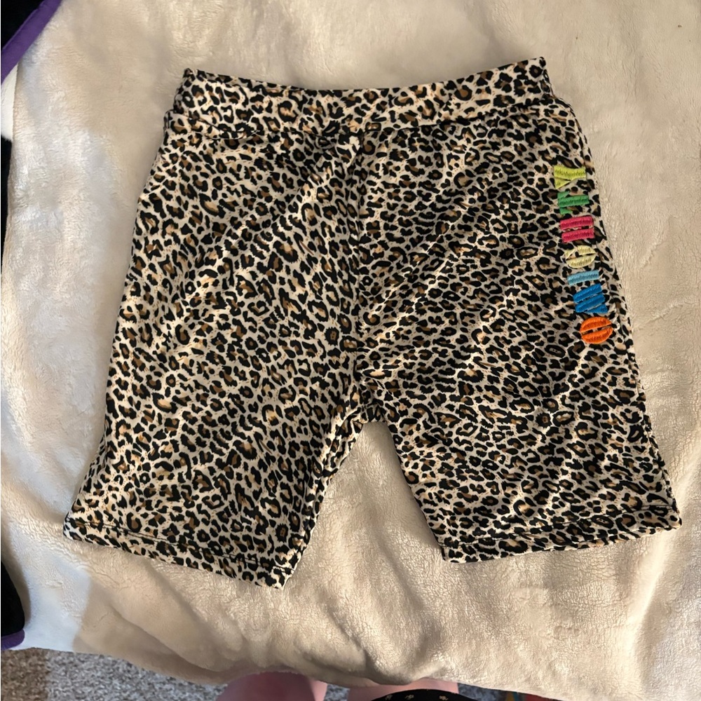 O-Mighty cheetah print bike shorts with rainbow detail